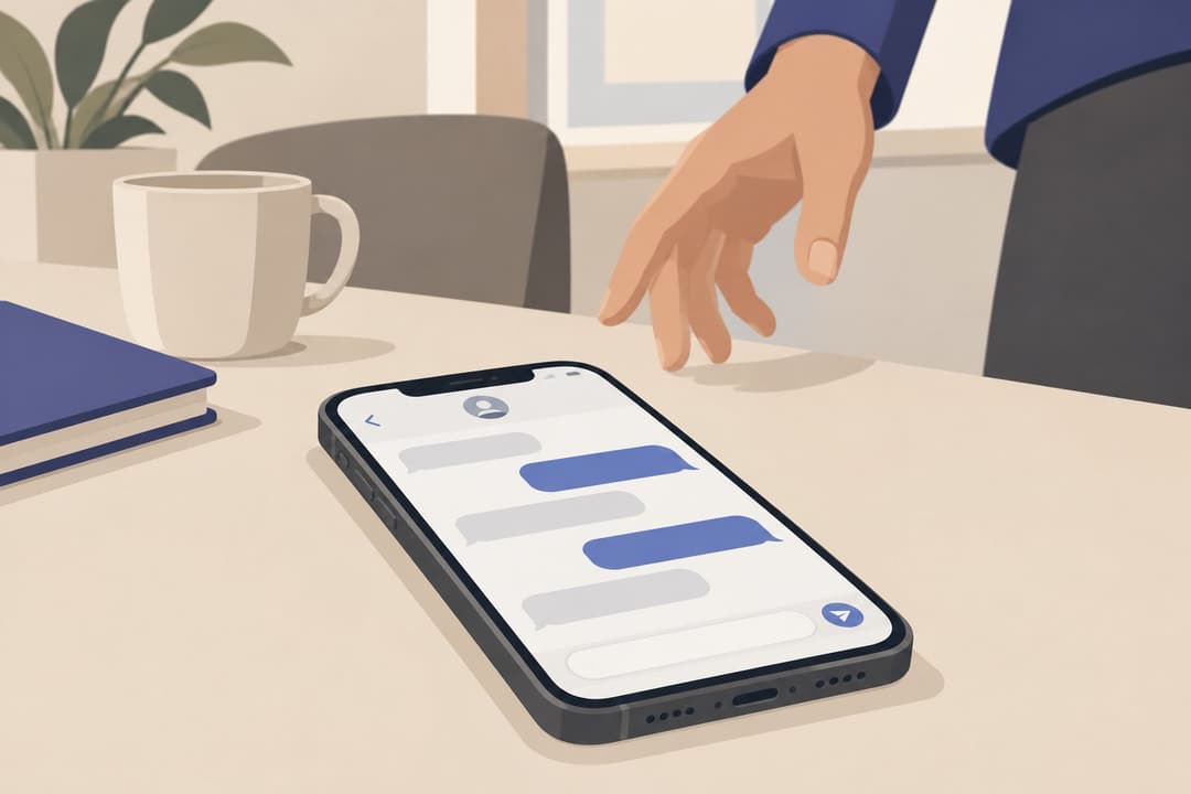 Un telephone deverrouille aux bulles de messages vides sur une table.